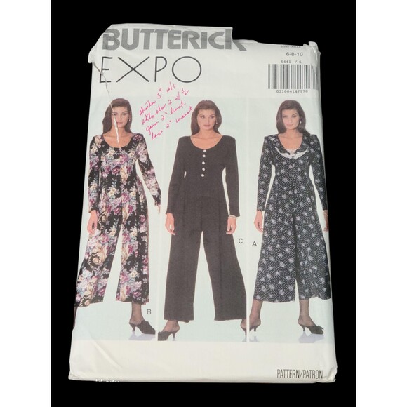 Vtg 1992 Butterick Sewing Pattern #6441 Misses Loose Fitting Jumpsuit 6 8 10 - Picture 1 of 6
